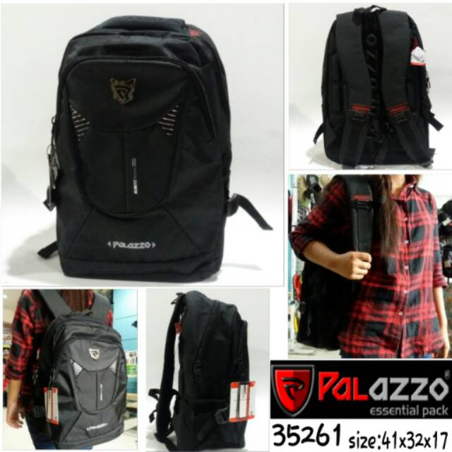 Tas backpack Palazzo 35261 ransel murah tas sekolah black-black