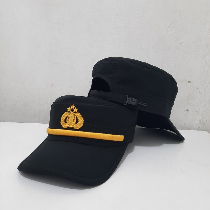 Topi Komando Pama Polri Hitam Logo Tribrata Twist Halus Premium