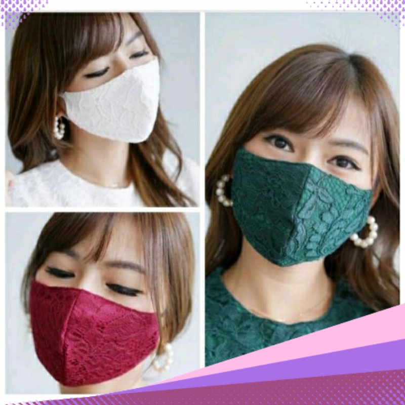 Masker brukat / masker Wanita / masker kain / masker brukat pesta / Masker Warna Mocca Abu Silver Mo