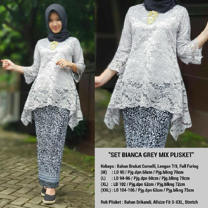 Setelan Kebaya Brukat Bianca Modern Rok Plisket