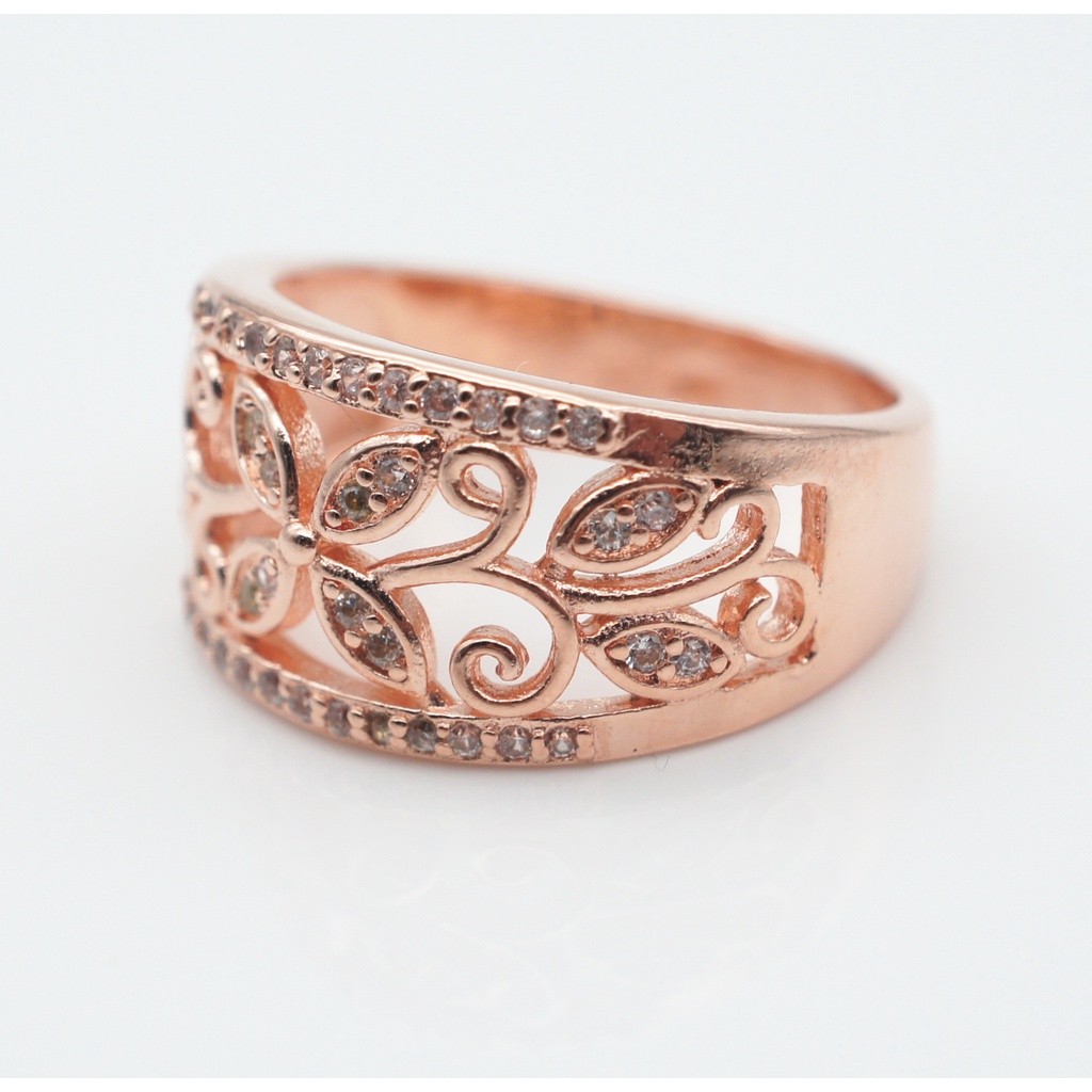 Cincin Wajah Lebar Wanita 925 Perak Mawar Emas