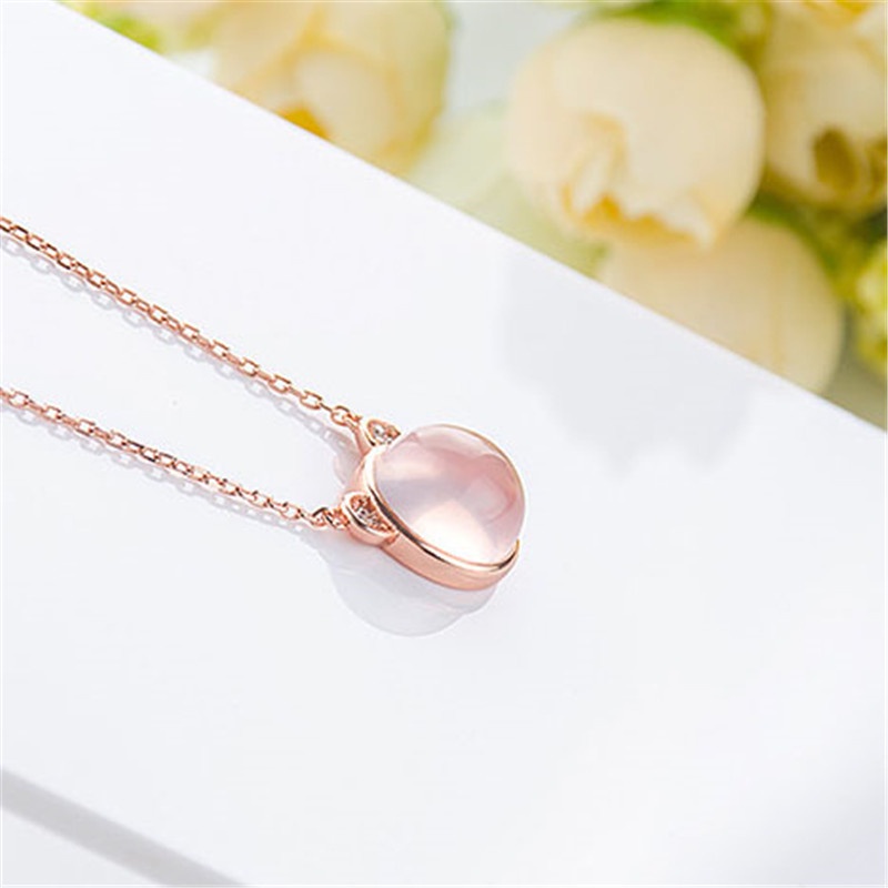 [Ready Stock]Fashion Inlaid Pink Crystal Bear Pendant Rose Gold Plated Necklace