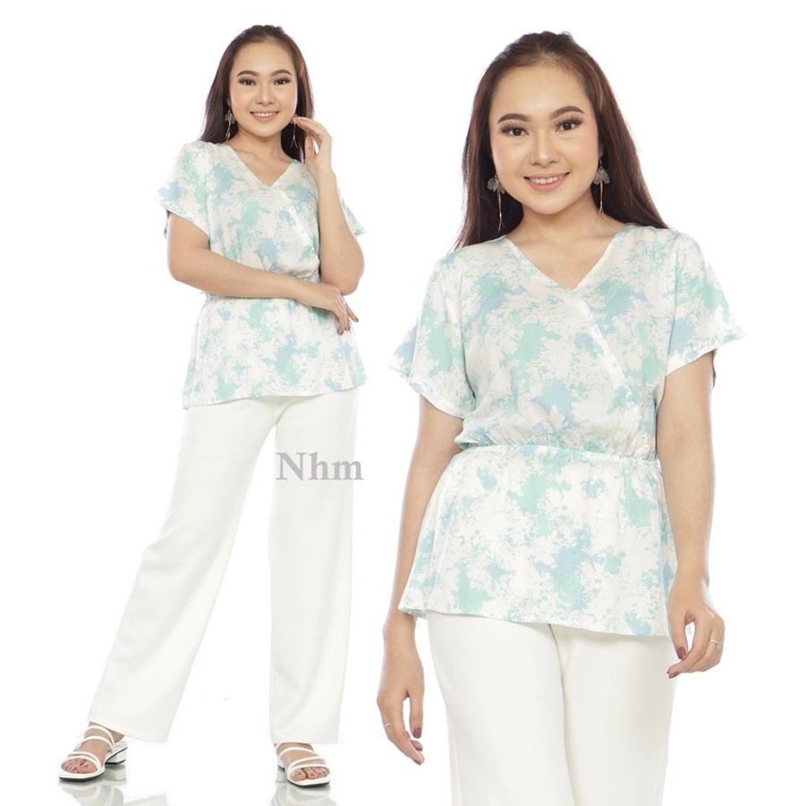 Blouse V-Neck Elsa Tie Dye Baju Atasan Wanita Katun Rayon