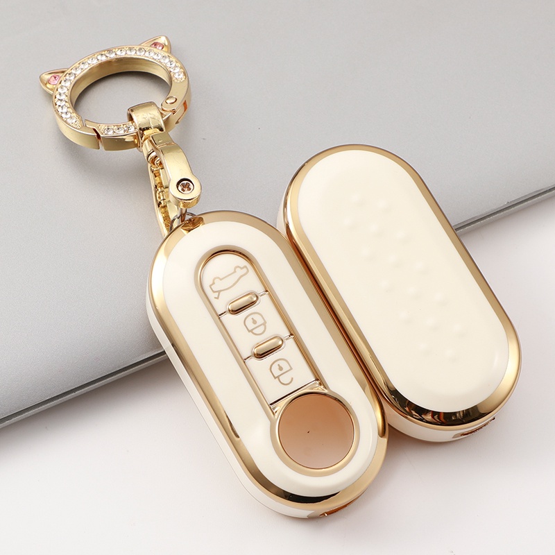 Casing Kunci Remote Mobil Lipat 3 Tombol Bahan TPU Untuk Fiat 500