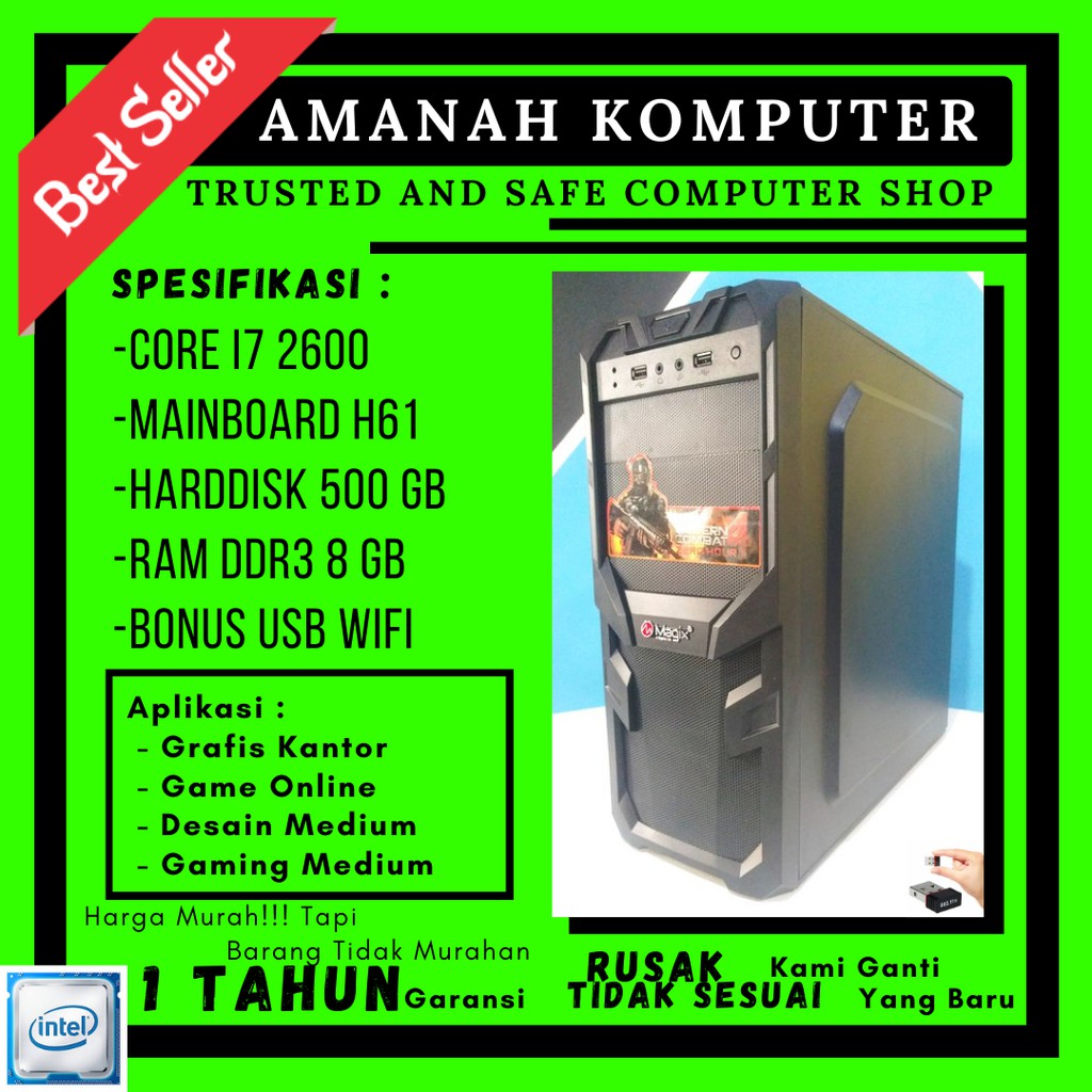 PC RAKITAN CORE i7 RAM 8 GB MURAH CLIENT UNBK KOMPUTER KANTOR CPU HDD 500GB E36