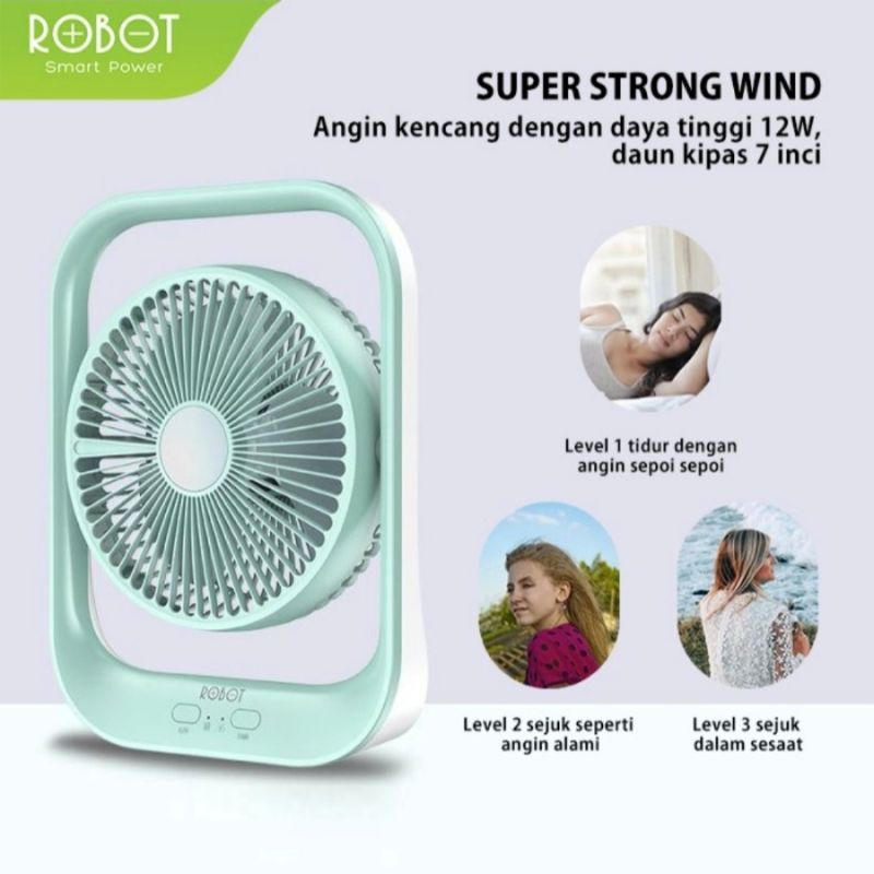 Robot RT-BF13 RTBF13 Kipas Angin Portable Fan USB 7 inch 4000mAh Rotateable with LED