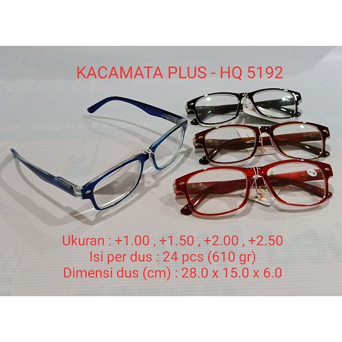 Kacamata Baca Plus (+) HQ-5192 Pria / Wanita +1.00, +1.50, +2.00, +2.5