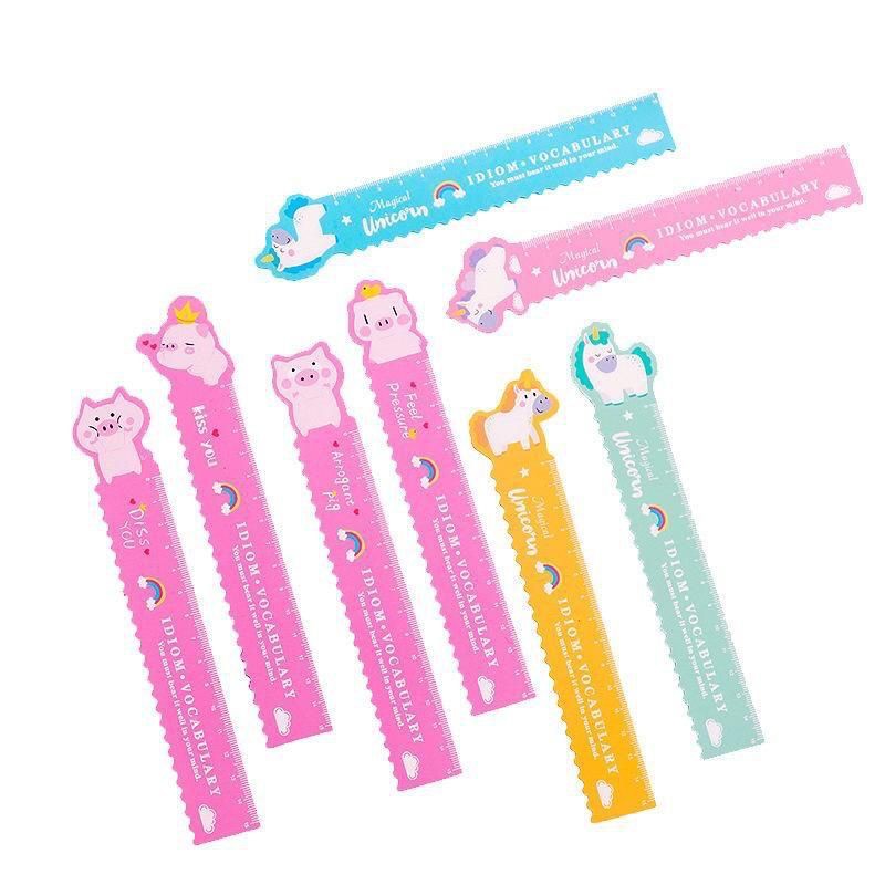 PENGGARIS MAGNET KARAKTER LUCU UNICORN DAN PIGGY - RULER 15cm