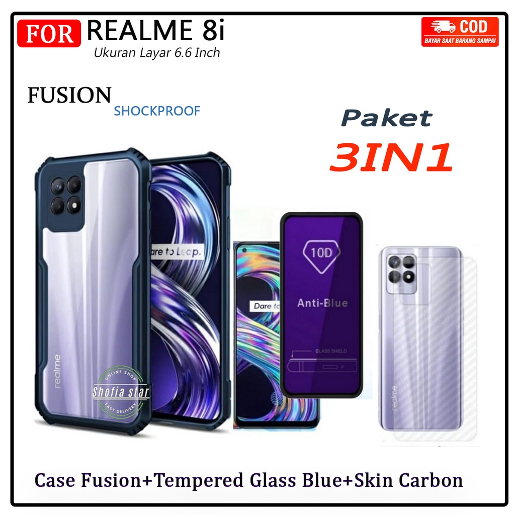 PAKET 3IN1 CASE XUNDD REALME 8i SOFTCASE SHOCKPROOF TRANSPARAN CAMERA PROTECT CASING