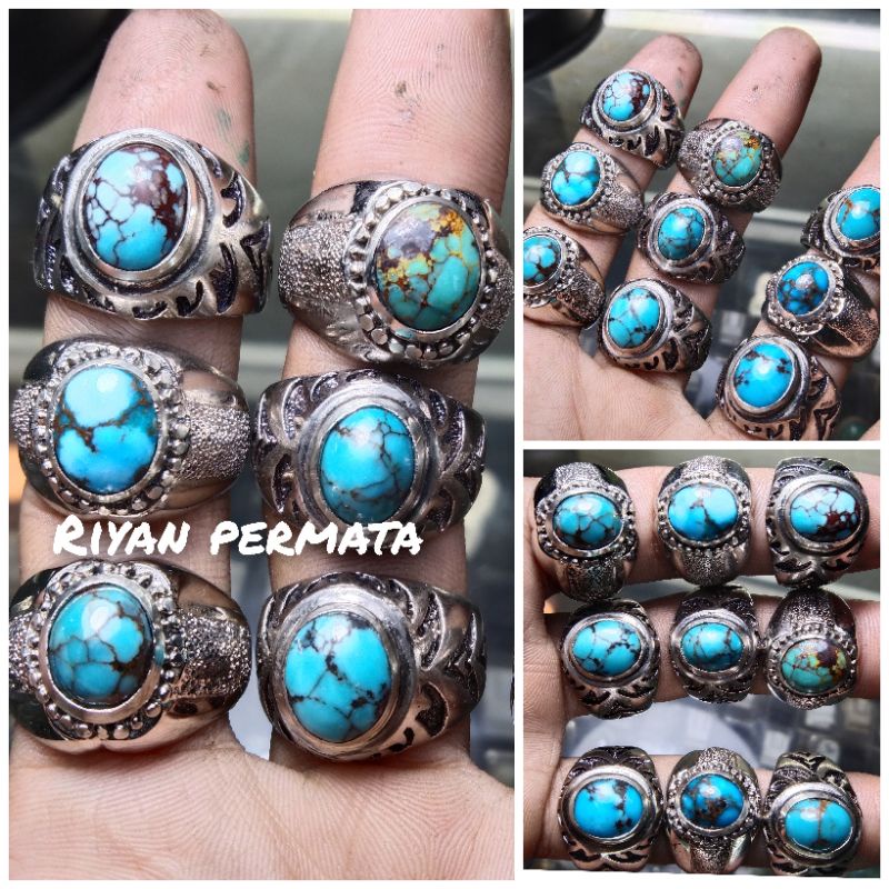 Cincin batu pirus persia motif natural batu pirus persia