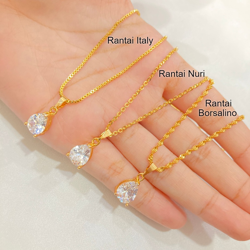 Kalung Liontin Lapis Emas Permata Tetes Zircon Macam Model Rantai Aksesoris Perhiasan