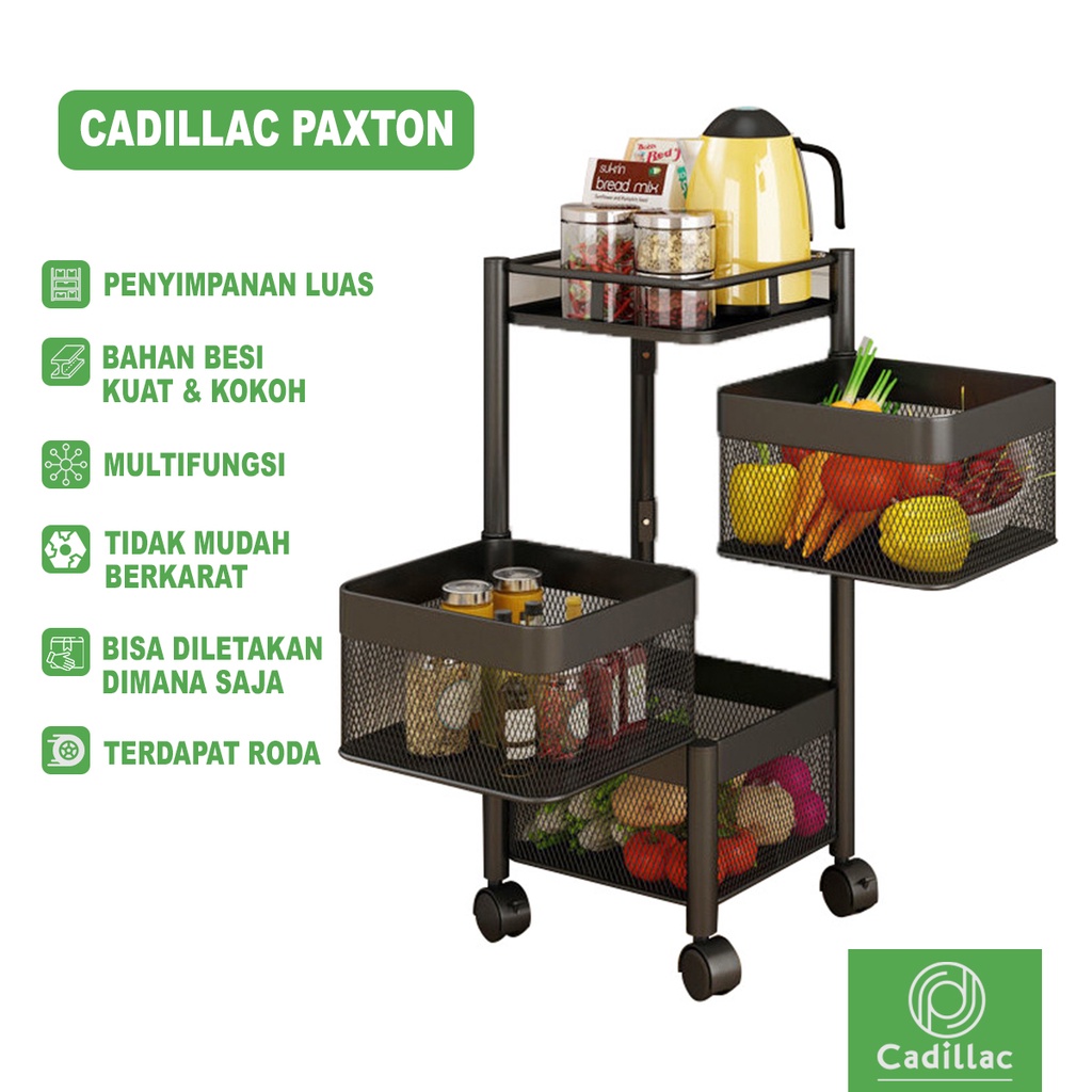 Cadillac Paxton Troli Serbaguna Metal Storage Rack Rak Dapur Kamar Mandi - CDLC006