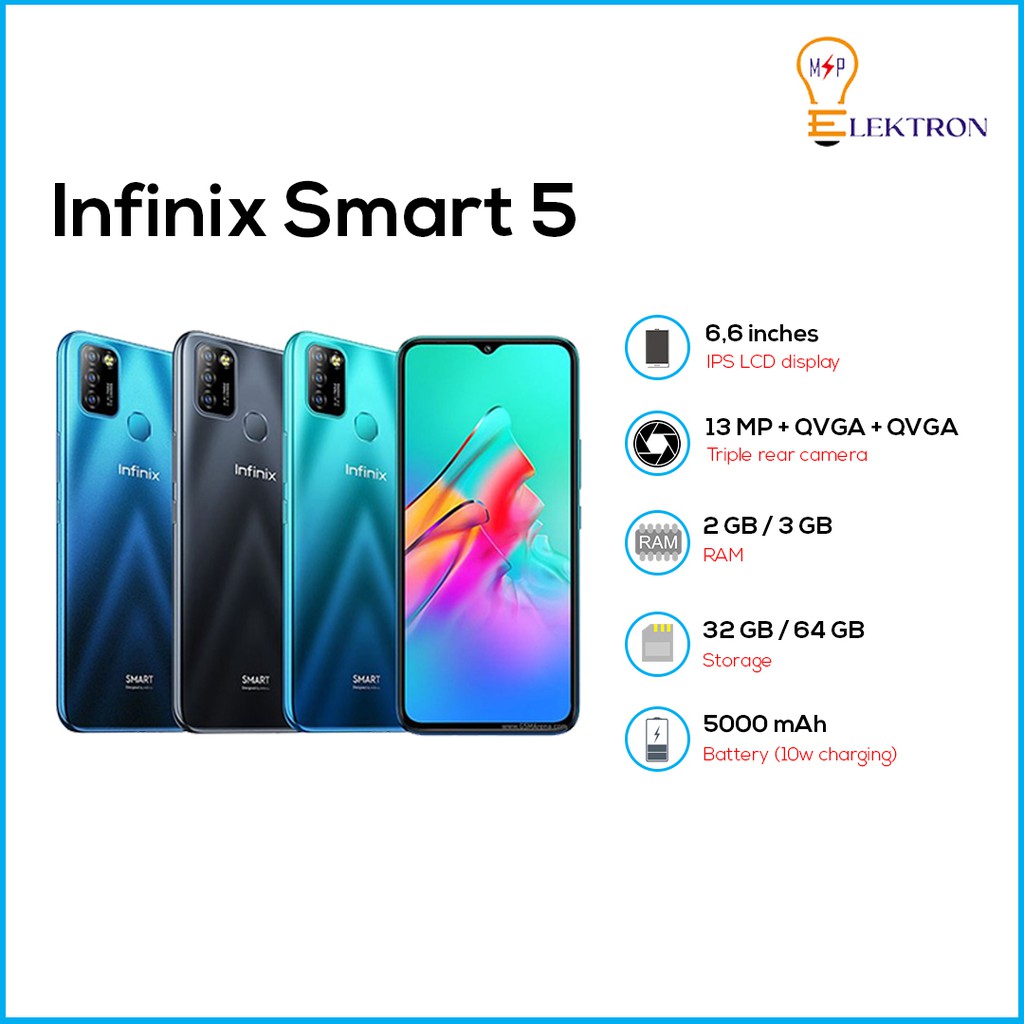Infinix Smart 5 Smartphone Ram 2GB Rom 32GB Android 4G Handphone Big Battery 5000 Mah Garansi Resmi