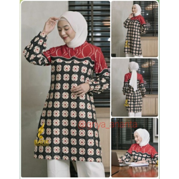TUNIK MODERN BATIK PRABUSENO ATASAN KERJA WANITA BAJU BATIK WANITA ZIPPER BELAKANG BATIK JUMBO