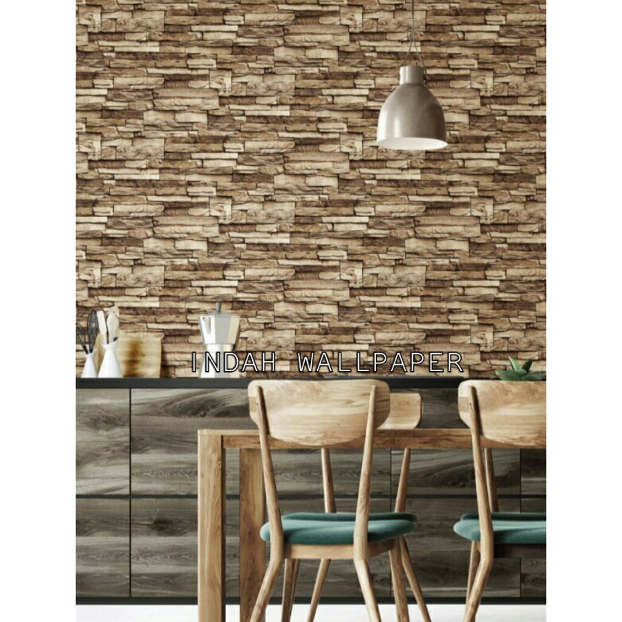 Wallpaper Dinding Korea Roll Besar Motif Batu Alam Susun 3D Natural Hera