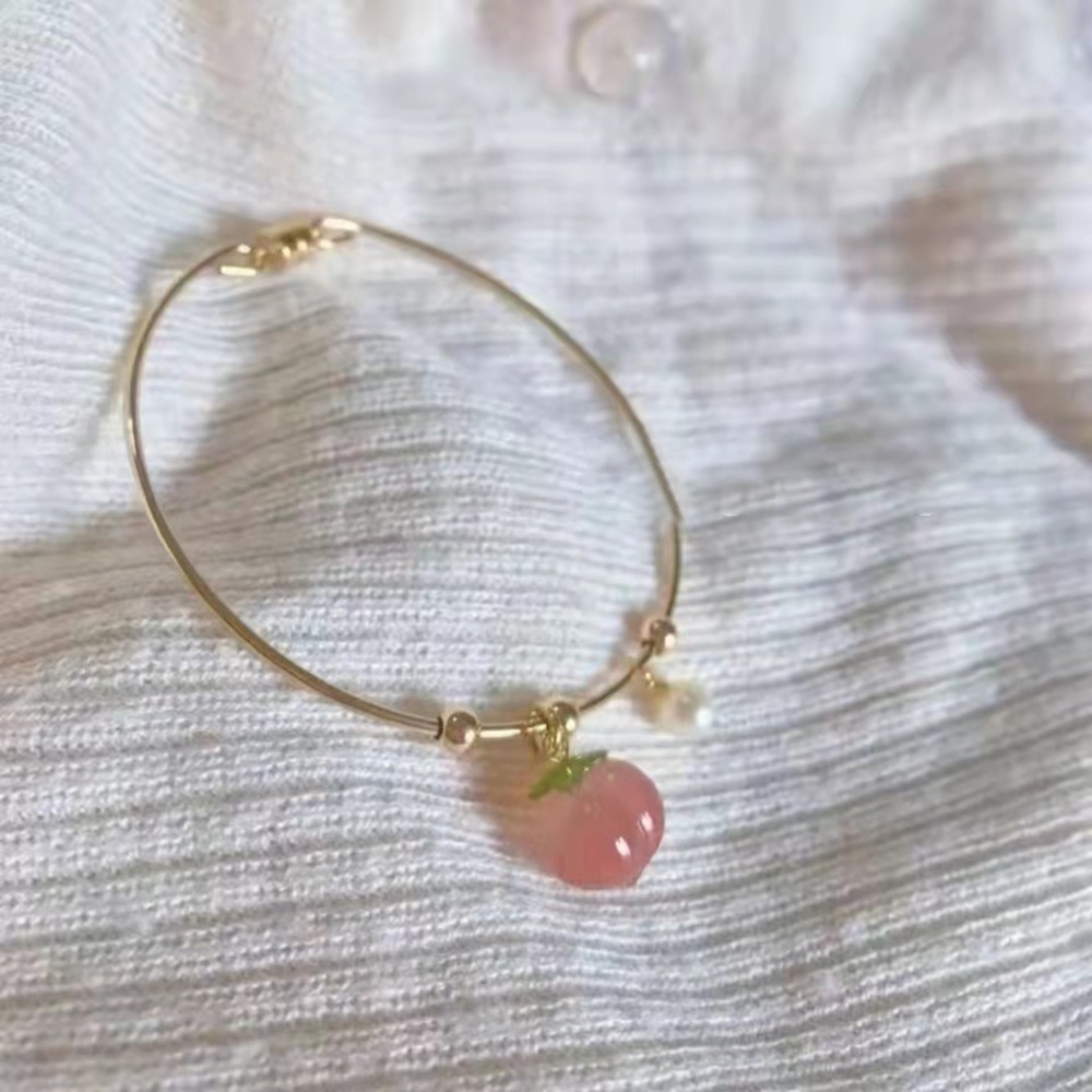 1pc Gelang Bangle Adjustable Dengan Liontin Mutiara Peach Untuk Wanita