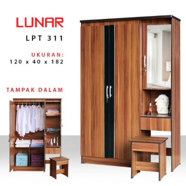  Lemari Pakaian 3 Pintu Meja Rias Lunar LPT 311 Shopee 