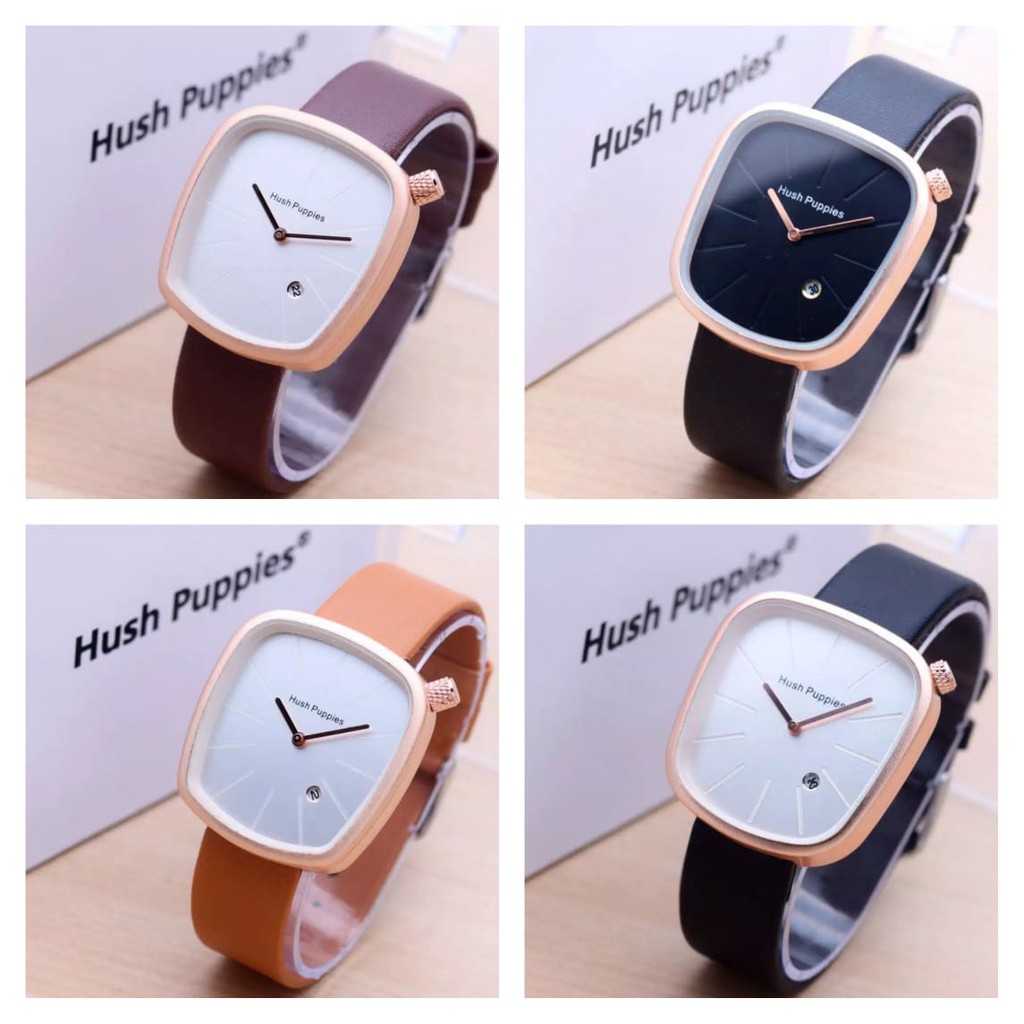 Jam Tangan Wanita Kasual Hush Puppies Kotak Tanggal Aktif HP-025 Strap Kulit