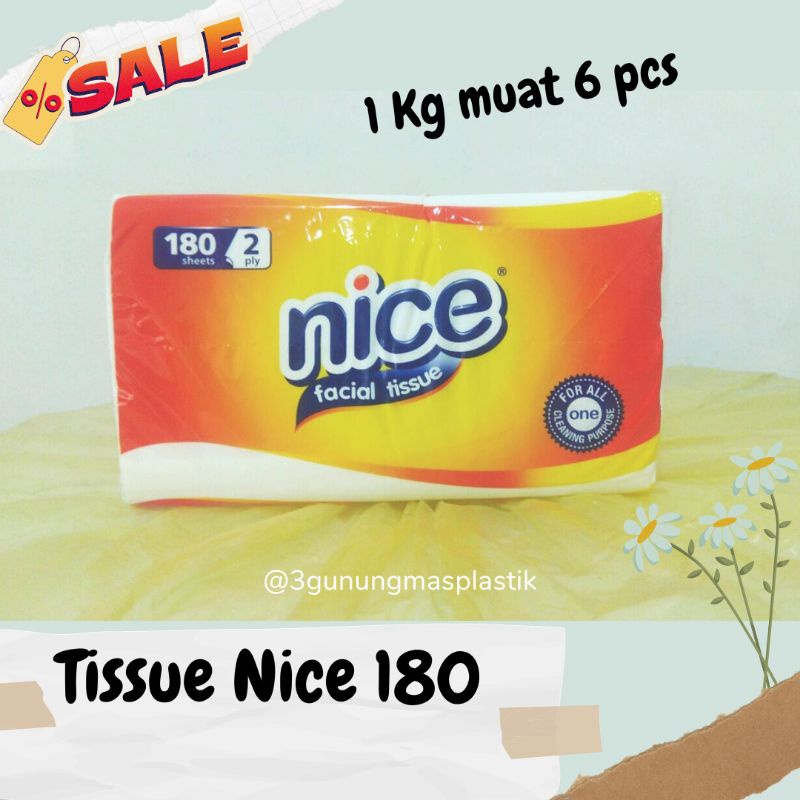 TISSUE NICE 180 SHEET 2 PLY 1 Kg muat 6 pcs, tisu, tisu wajah, tisu facial, tissue facial, paseo, ni
