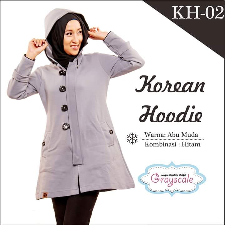 JAKET WANITA MUSLIMAH KOREAN HOODIE KH 02 ABU MUDA-HITAM