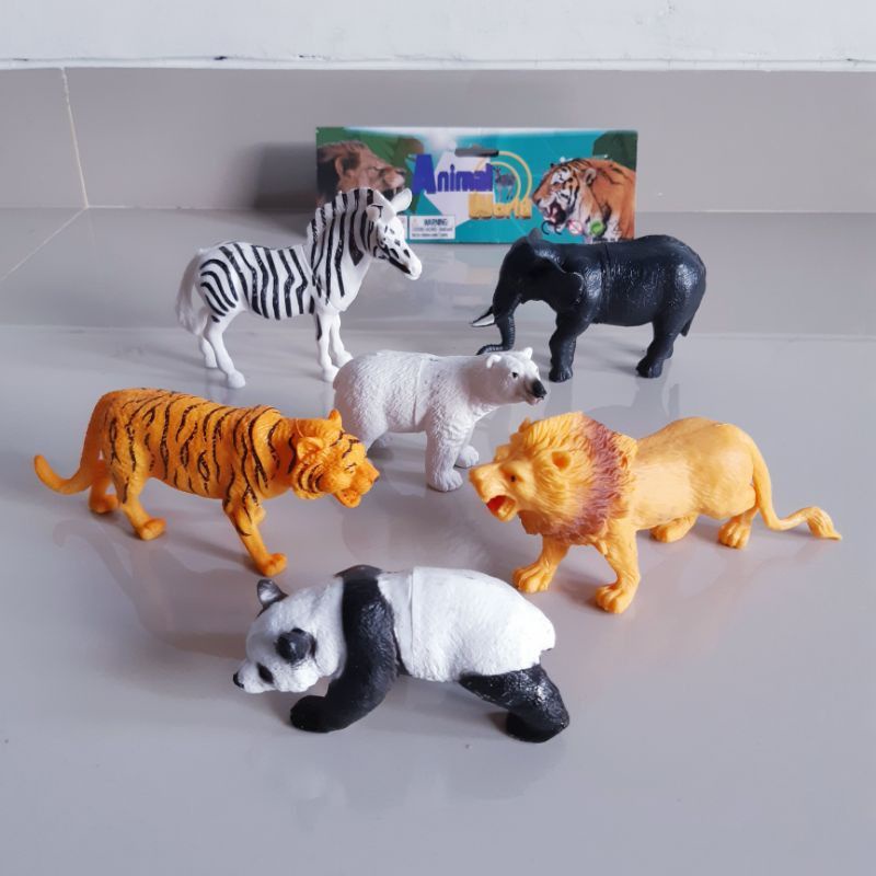 Mainan Hewan Liar Animal Set 3D Besar / Boneka Karet / Binatang 6 pcs
