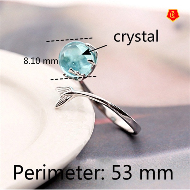 [Ready Stock]Simple Silver Blue Crystal Fishtail Ring