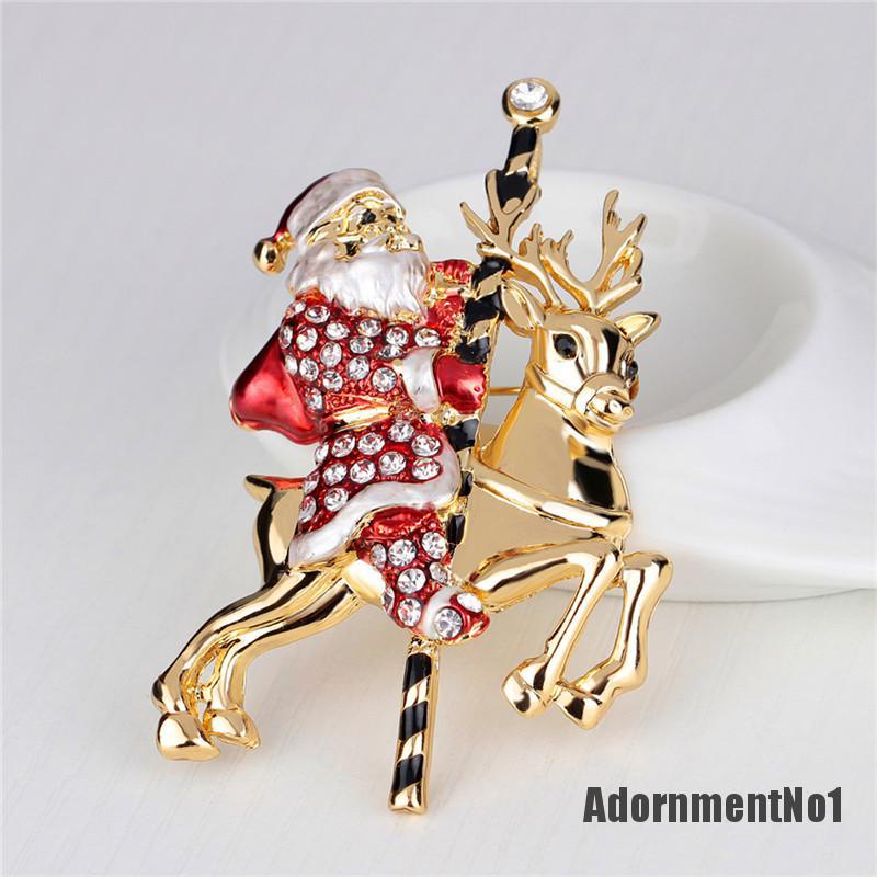 (Adornmentno1) 1pc Bros Pin Bentuk Santa Claus / Rusa Natal Aksen Berlian Imitasi Untuk Wanita