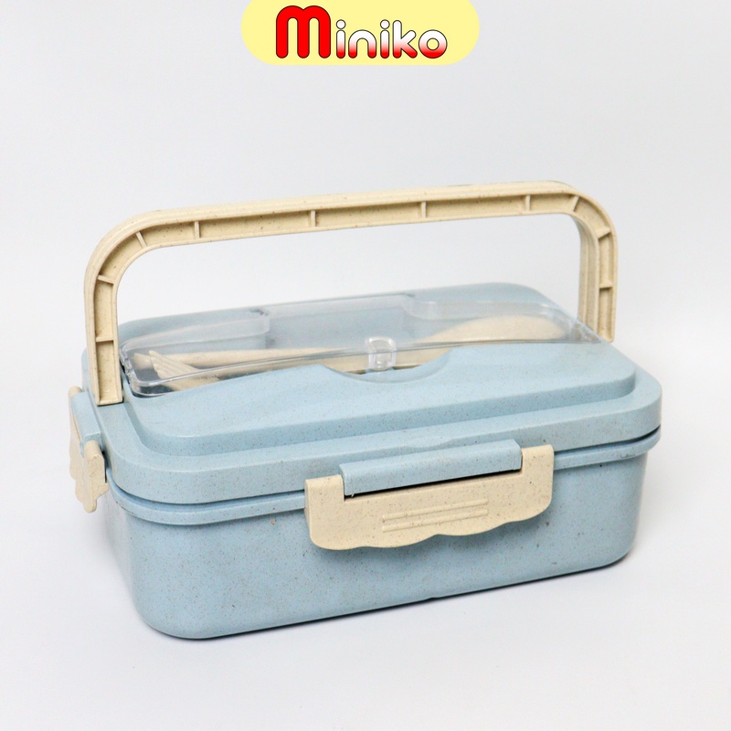 Tempat Bekal Makan satu set - Lunch Box Set Kotak Bekal Makan Jerami Gandum kotak makan Anti Tumpah Free Sendok dan Garpu