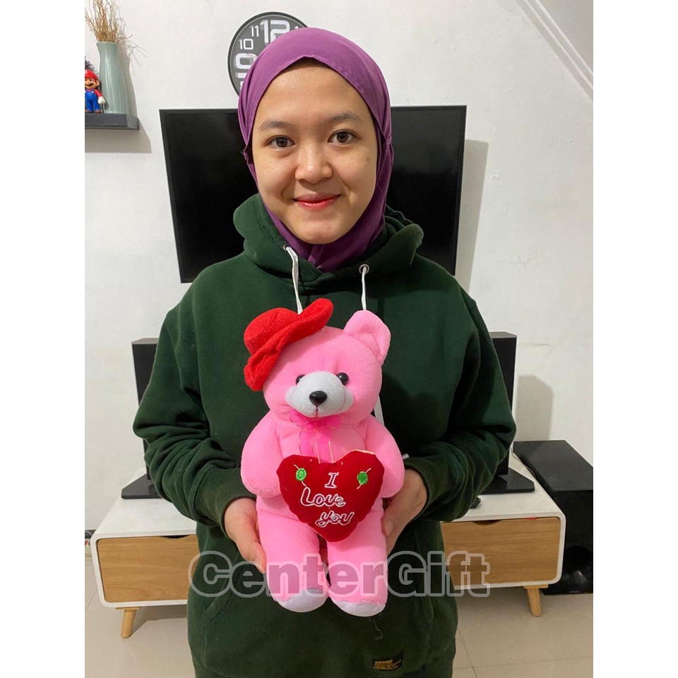 Boneka Teddy Bear Love Topi Size Mini T25CM