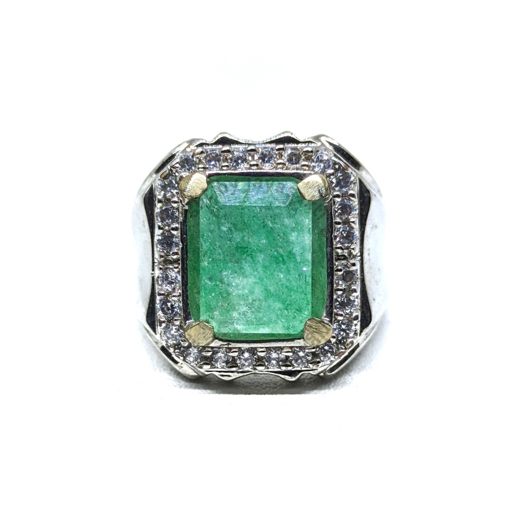 Natural Batu Permata Emerald Berly Zamrud Colombia Octagon Ring Alpaka EBZC03