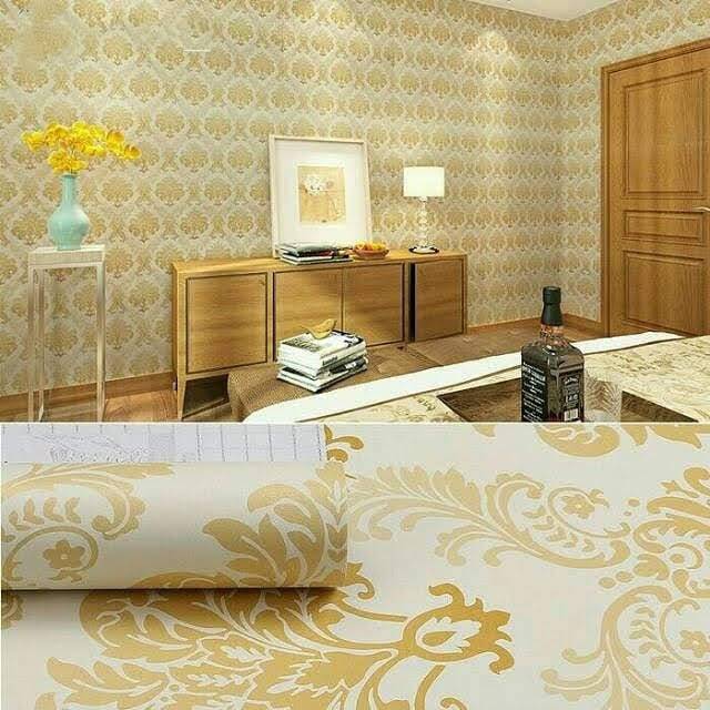 Stiker wallpaper dinding motif batik gold