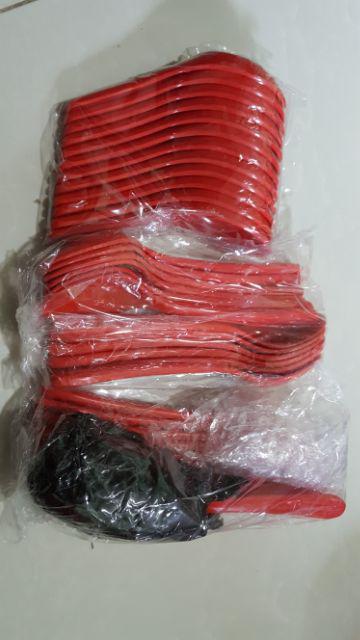 3 Pair Sendok-garpu Melamin Unika - Merah