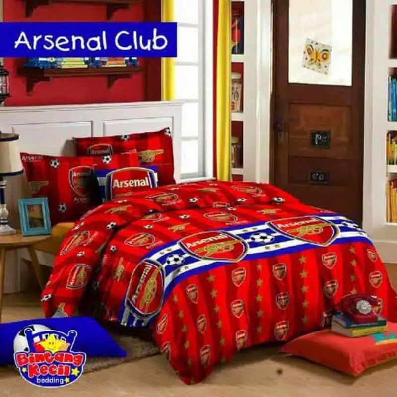 sprei bola katun manchester united, arsenal bahan katun bintang kecil