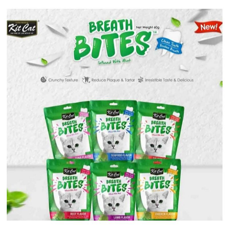 Kit Cat Breath Bites 60g Snack Kucing Kering All Varian - Snack Cemilan Kucing