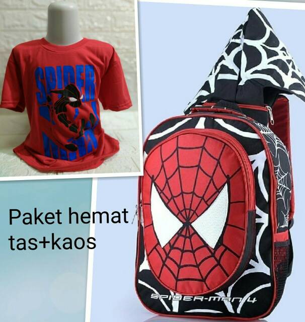 RLY _ [ 1-13 TAHUN] Kaos distro anak tanggung karakter superhero &amp; Tas ransel Sekolh SD TK Spiderman