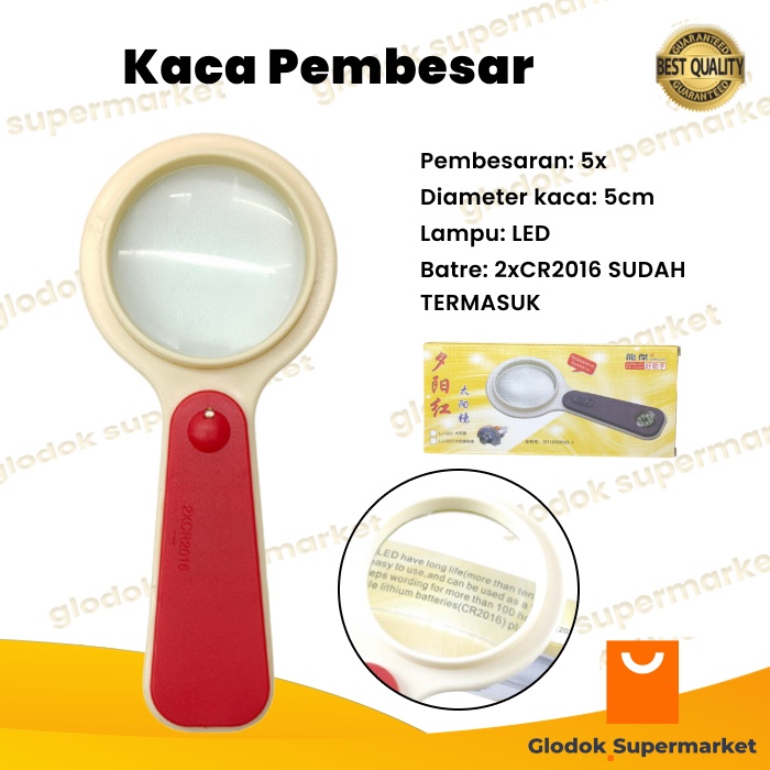 Kaca Pembesar Long Jie 5x Pembesaran + LED Magnifier Glass LUV LJ009