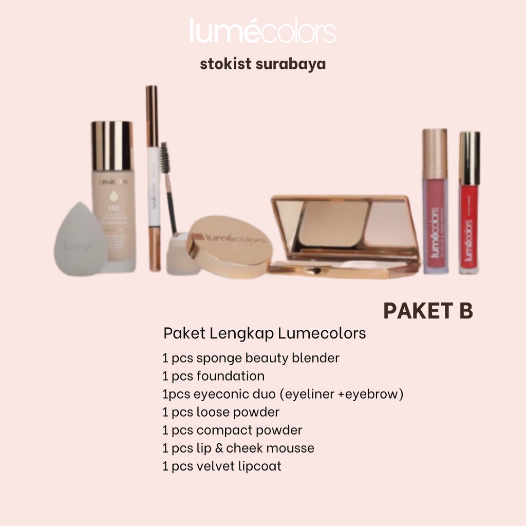 [PAKET SESERAHAN] LUMECOLORS Simpel Makeup  Lumecolor Mek Up Kado Hantaran Pernikahan Ulang Tahun Wisuda Foundation Compact Powder  Loose Powder Lipstik Lipcream Liptin Sponge Beauty Blender  Eyeliner Eyebrow Stokist Lume Surabaya-B