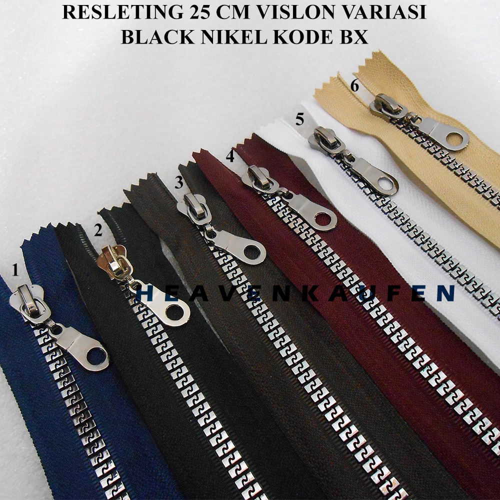 Resleting Zipper Sleting Busana 25 cm Vislon Variasi Black Nikel Kode BX