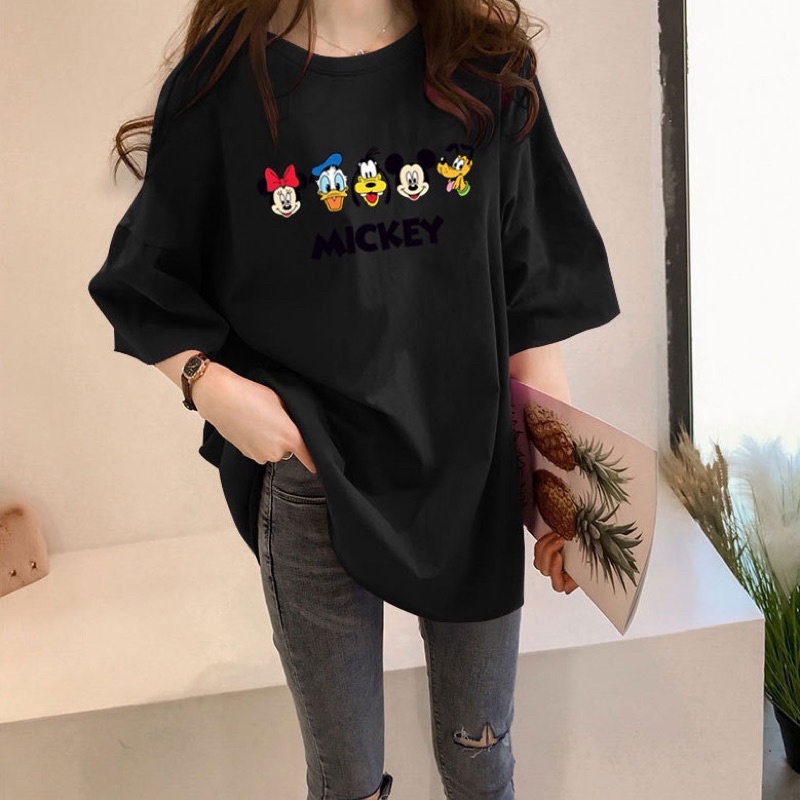 Oversize Tee Tshirt   Model Longgar Untuk Wanita Motif MF Mickey Friends