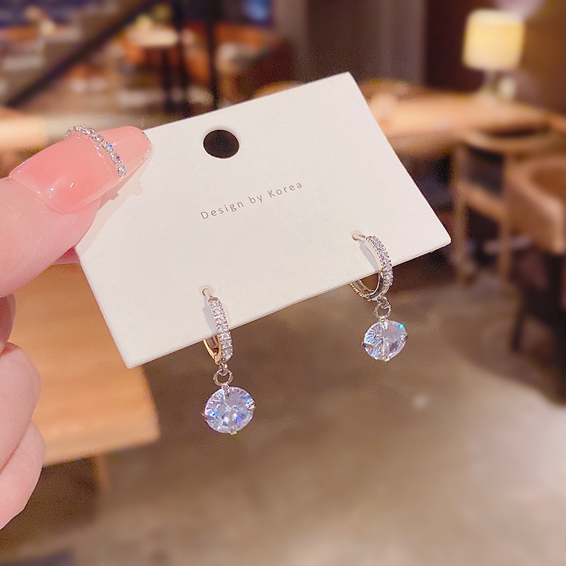 Anting Tusuk Gantung Bahan Sterling Silver 925 Hias Zircon / Berlian Untuk Wanita