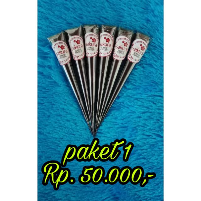 PAKET 1 MAROON HENNA SAKURA / HENNA MAROON / CONE HENNA / HENNA MERAH TUA / HENNA SAH UNTUK SHOLAT /
