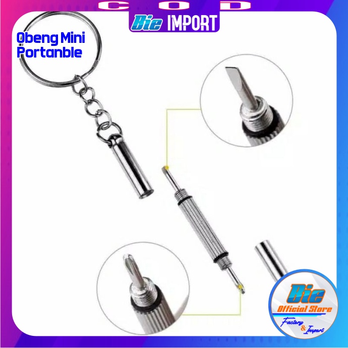 Obeng 4 in 1 Mini Portable Stainless Gantungan Kunci Impor Best Seller