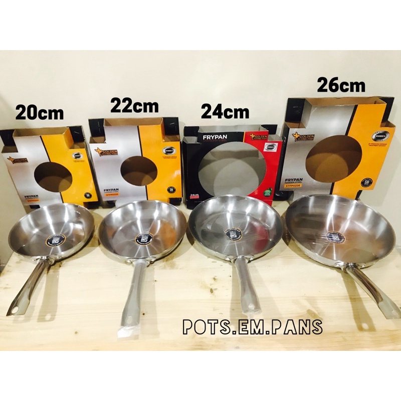 Golden Flying Fish Fry Pan Stainless Harden Steel Anti Lengket 20cm, 22cm, 24cm, 26cm, 28cm-1