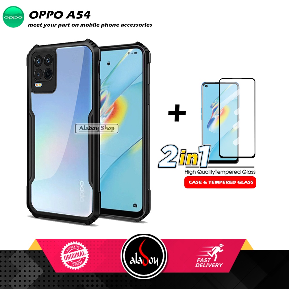 PAKET 2 IN 1 Case Oppo A54 Armor Fusion Transparent Prmium Casing Free Tempered Glass