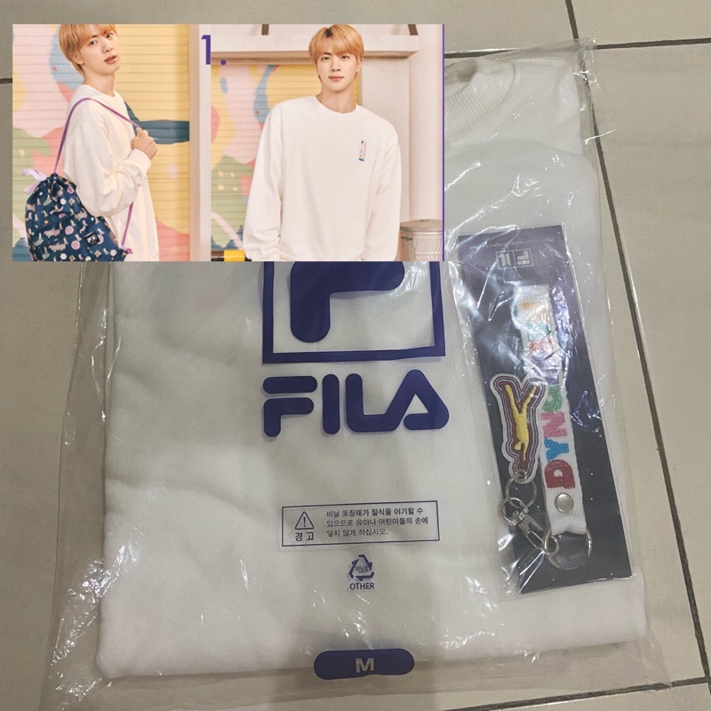 BTS X FILA dynamite sweatshirt size M with pc photocard keyring JIN seokjin