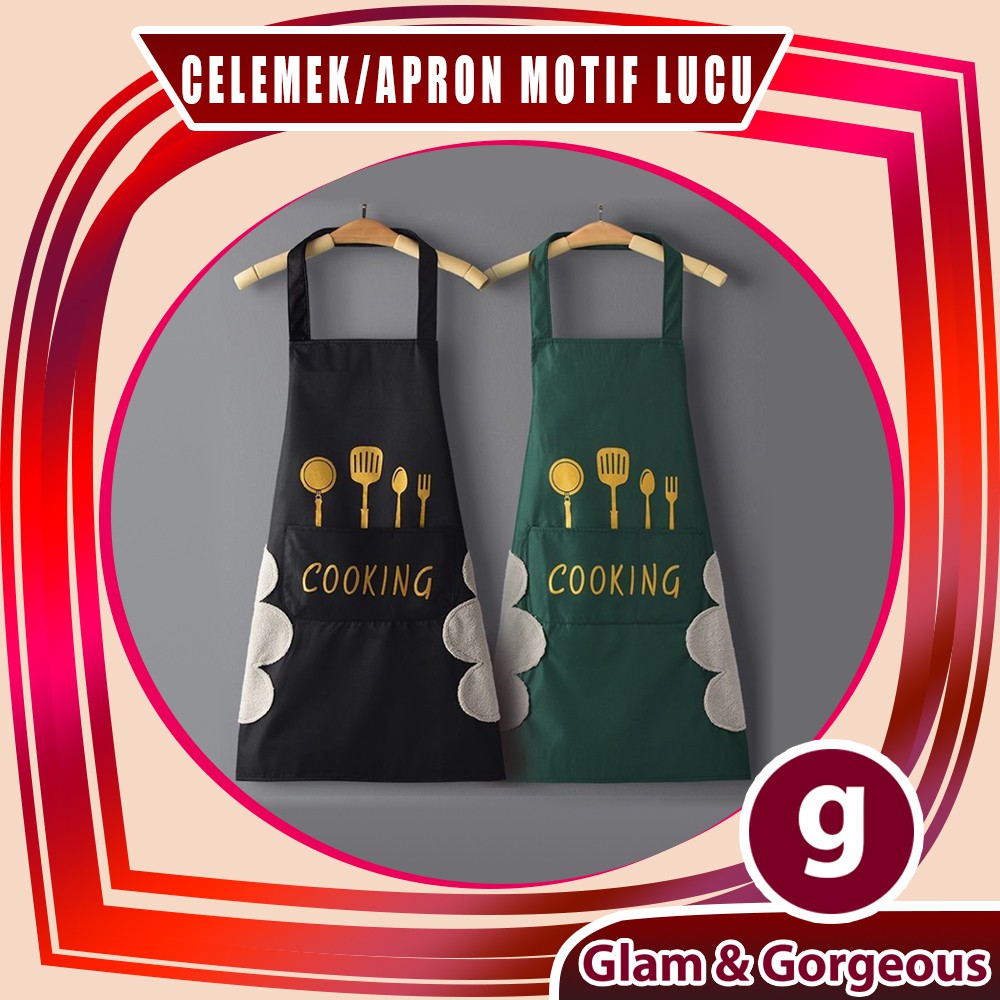 Celemek Masak Kain Plastik Apron Barista Waterproof Dapur Motif CM009