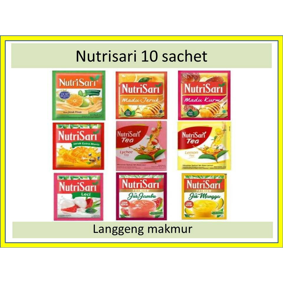 

Nutrisari Renceng 14gr Isi 10 Sachet |Rasa Anggur|Kelapa Muda|Jeruk Nipis|Mangga|Florida Orange