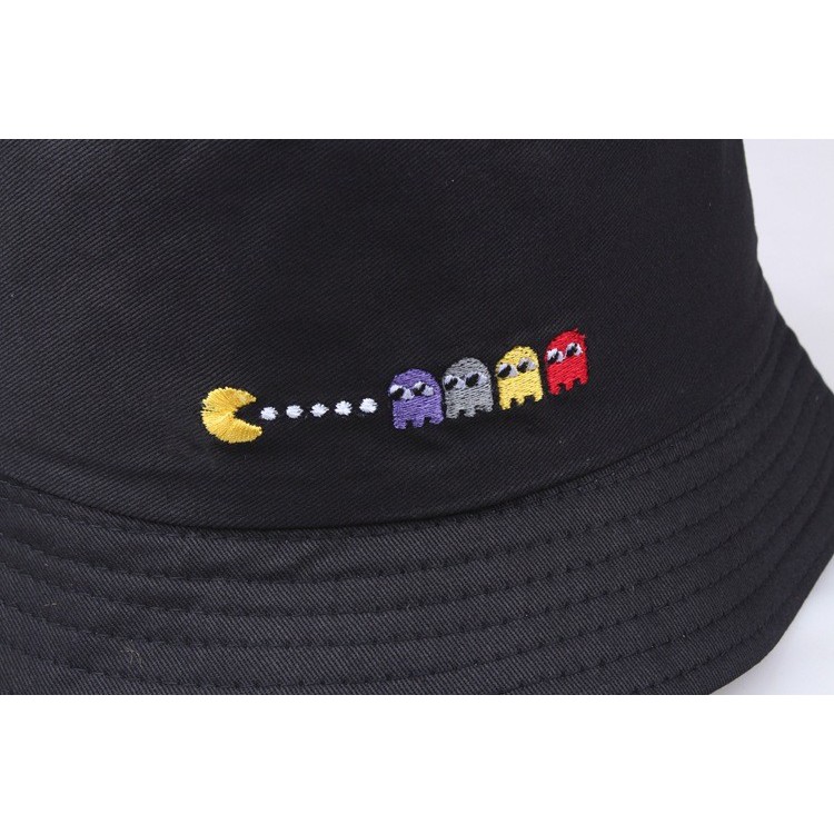 BHPC bucket hat import pacman bordir topi summer fisherman korea kpop - Hitam