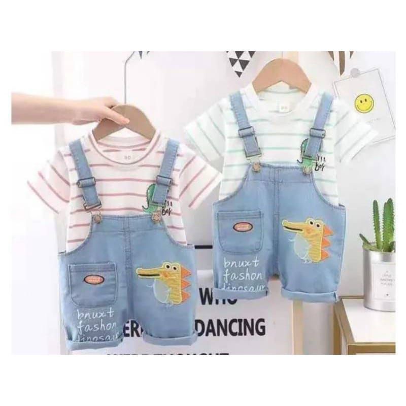 SETELAN OVERALL JEANS ANAK LAKI celana kodok anak cowok setelan baju import anak laki laki kaos cela