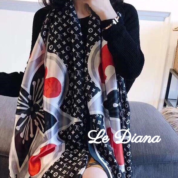 Syal LV Sutra Lv Scarf Silk LV Shawl Flower Super Mirror Quality Premi Berkualitas